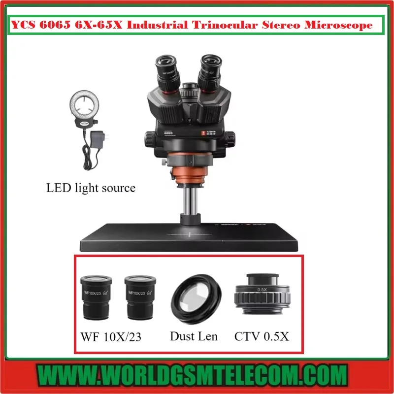 YCS 6065 6X-65X Industrial Trinocular Stereo Microscope