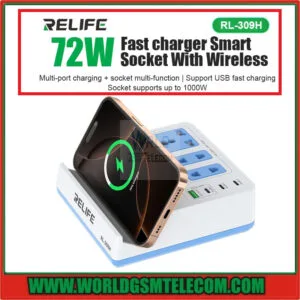 Relife RL-309H 72W QC&PD Fast Charger Smart Socket with 15W Wireless Charging