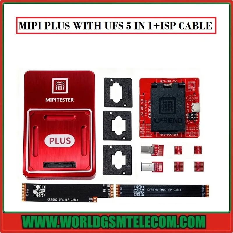 MIPI PLUS High-Speed Programmer Box with UFS 5-in-1 NB Socket and ISP Adapters.
